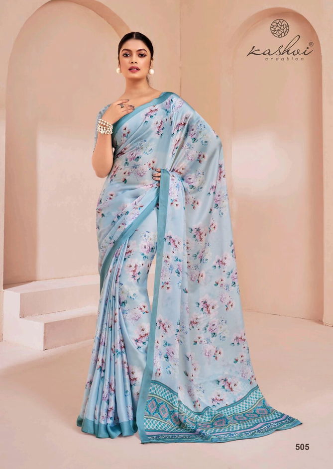 Floral Vol 5 By Kashvi Georgette Satin Georgette Printed Sarees Wholesale Shop In Surat